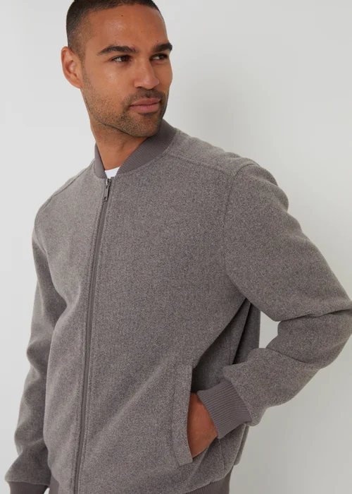 Threadbare Taupe Brushed Bomber Jacket - S Image 4