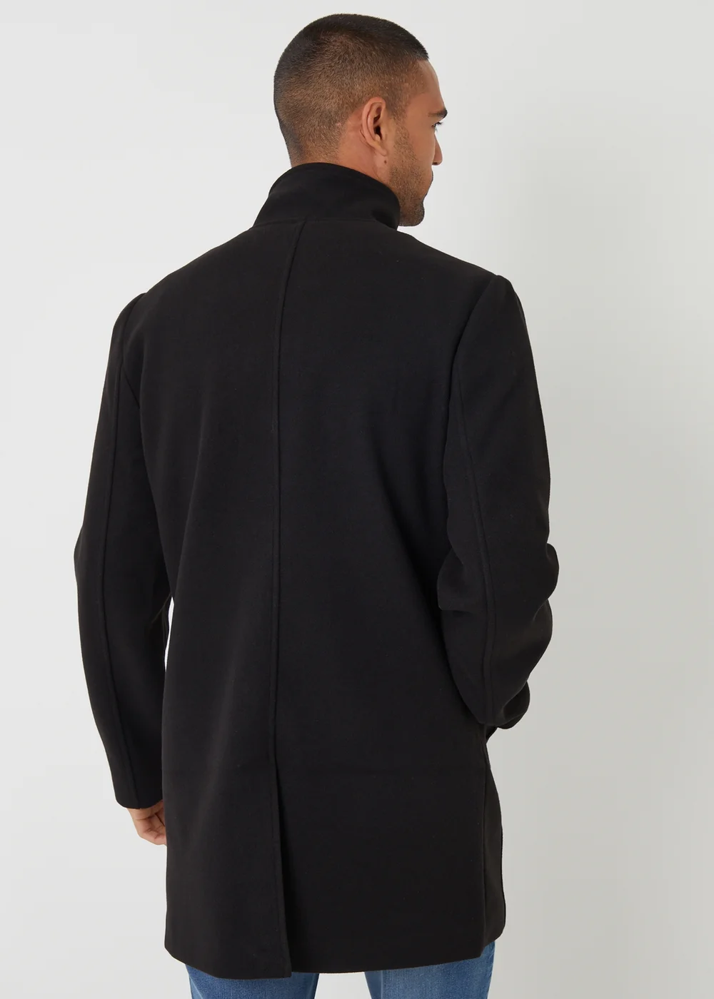 Threadbare Black Longline Faux Wool Funnel Neck Coat - 2XL Image 2