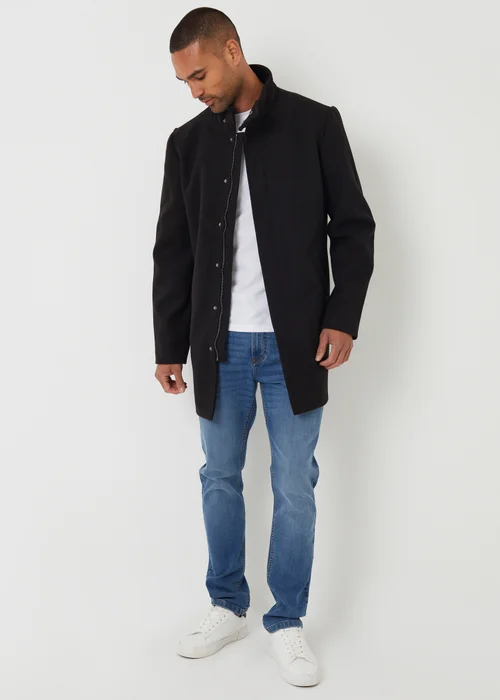 Threadbare Black Longline Faux Wool Funnel Neck Coat - 2XL Image 3