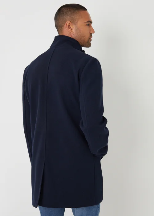 Threadbare Navy Longline Faux Wool Funnel Neck Coat - 2XL Image 2