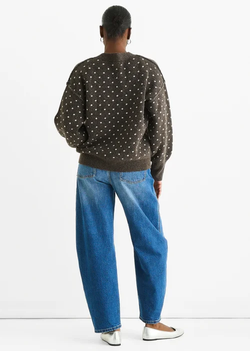 Gini London Chocolate Spot Print Button Cardigan Look Jumper - S/M Image 2