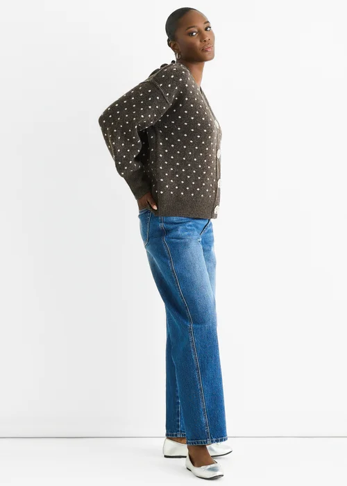 Gini London Chocolate Spot Print Button Cardigan Look Jumper - S/M Image 4