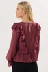 PixieGirl Petite Burgundy Red Frill Shoulder Chiffon Blouse - Size 12 Image 3
