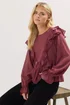 PixieGirl Petite Burgundy Red Frill Shoulder Chiffon Blouse - Size 12 Image 1