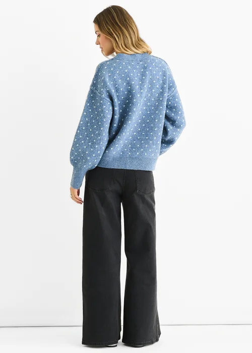 Gini London Denim Spot Print Button Cardigan Look Jumper - M/L Image 2