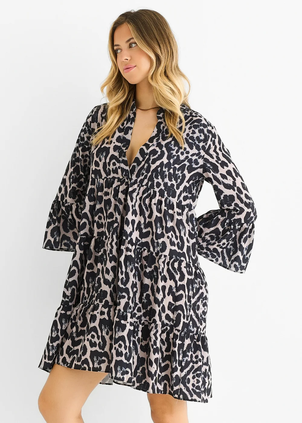 Gini London Grey Animal Print Skater Mini Dress - Small/Medium Image 3