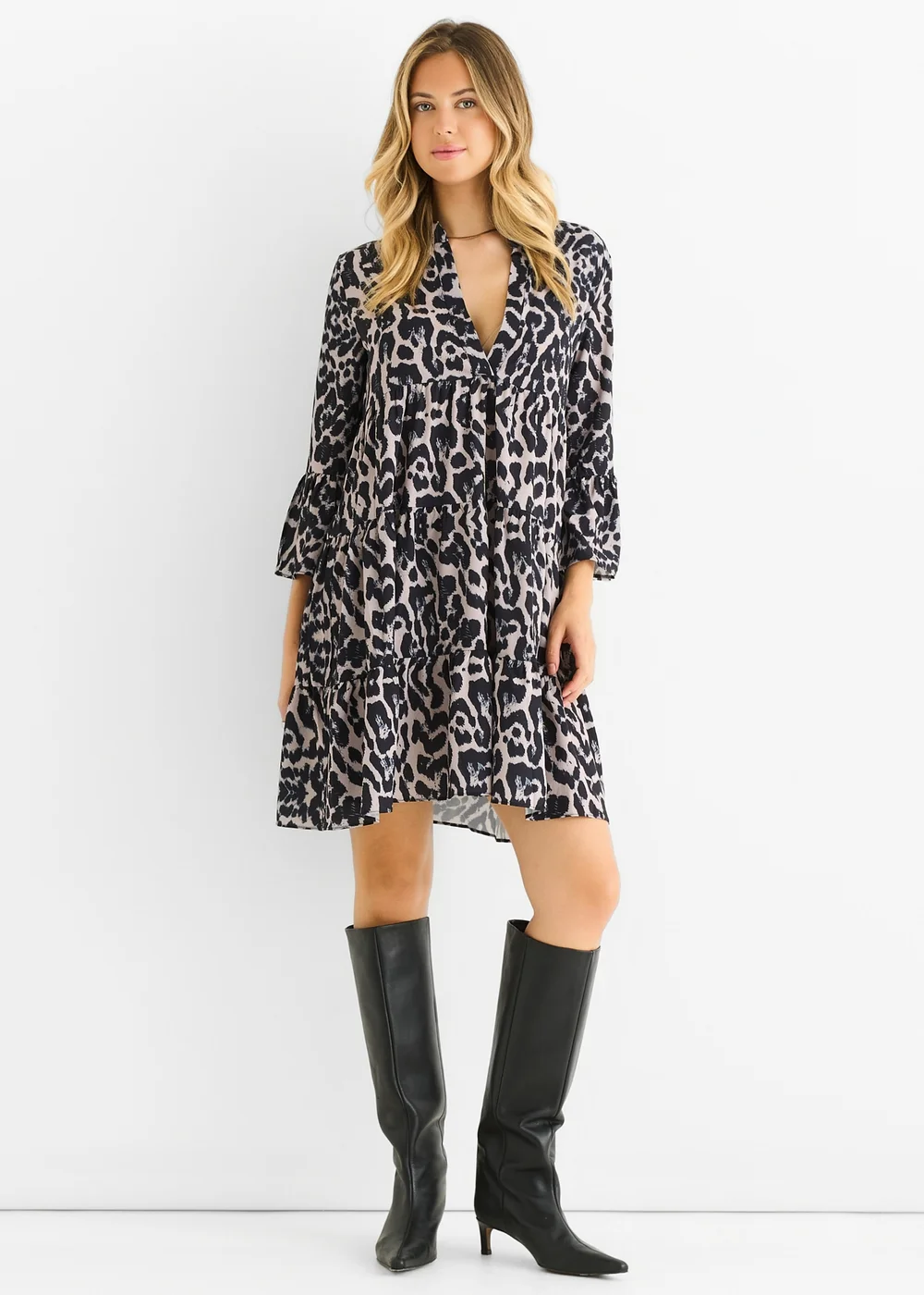 Gini London Grey Animal Print Skater Mini Dress - Small/Medium Image 1