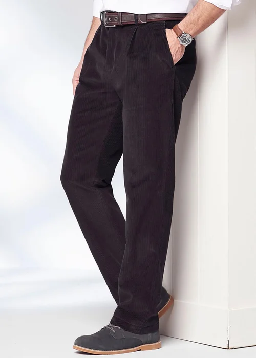 Cotton Traders Dark Steel Pleat Front Cord Trousers - 32/L31 Image 2