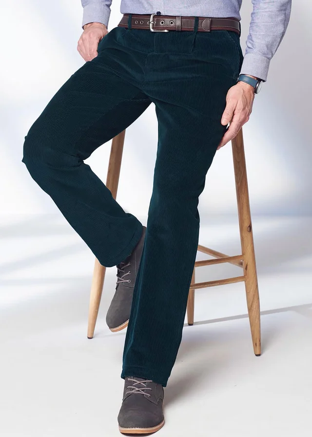 Cotton Traders Dark Peacock Pleat Front Cord Trousers