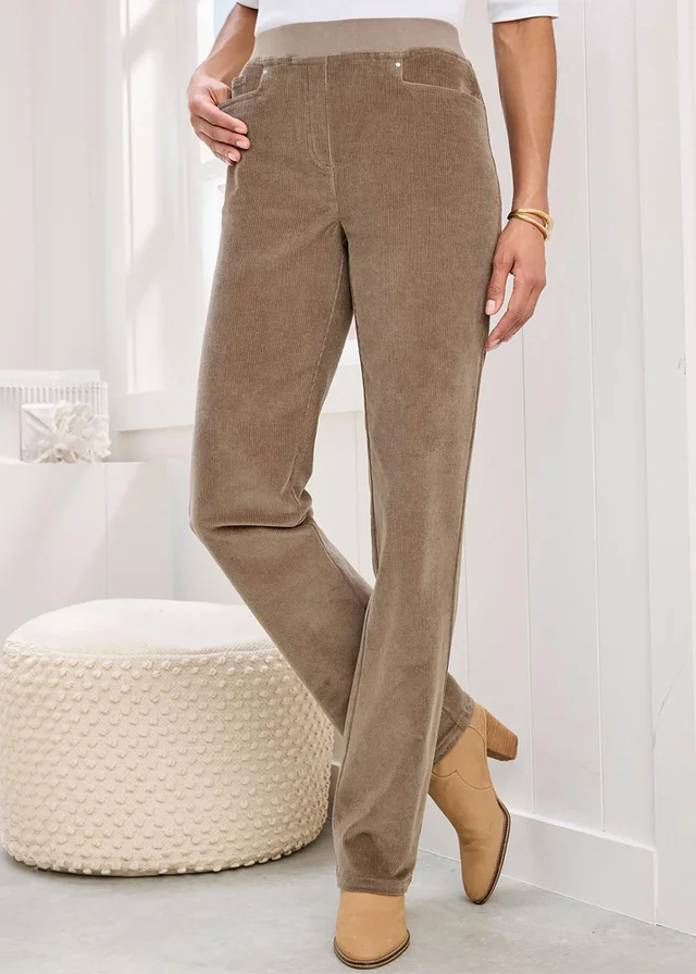Cotton Traders Dark Chestnut Premium Pull On Cord Trousers