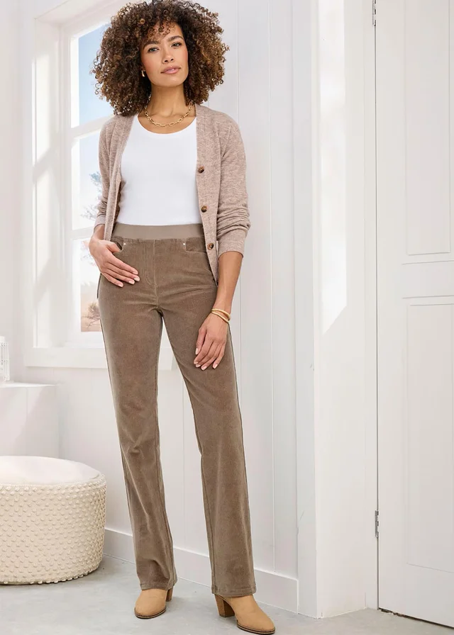 Cotton Traders Dark Chestnut Premium Pull On Cord Trousers