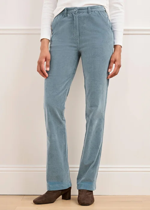 Cotton Traders Blue Haze Adjustable Waist Cord Straight Leg Trousers - 18/L31 Image 1