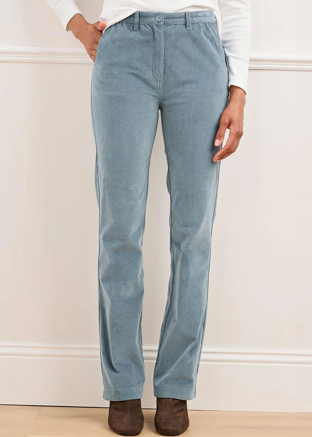 Cotton Traders Blue Haze Adjustable Waist Cord Straight Leg Trousers - 18/L31 Image 2