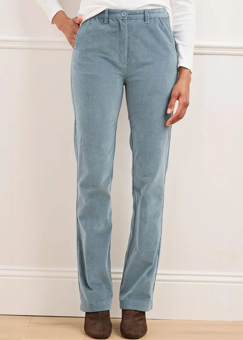 Cotton Traders Blue Haze Adjustable Waist Cord Straight Leg Trousers - 18/L31 Image 2