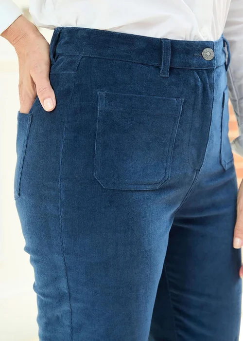 Cotton Traders Blue Dusk Slim-Flare Stretch Cord Trousers - 14/L27 Image 4