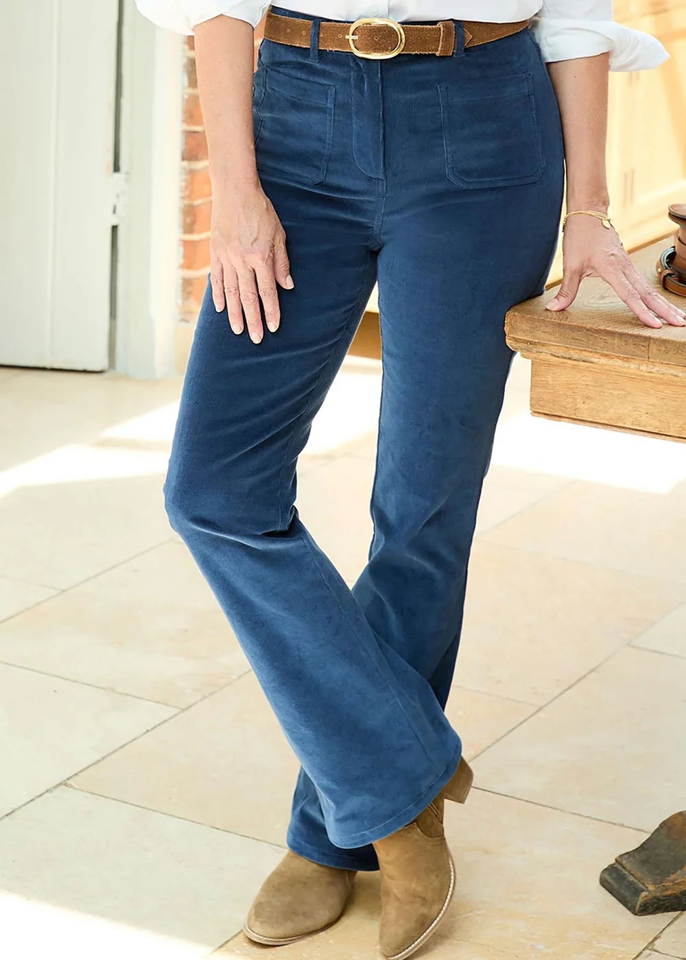 Cotton Traders Blue Dusk Slim-Flare Stretch Cord Trousers - 14/L27 Image 2