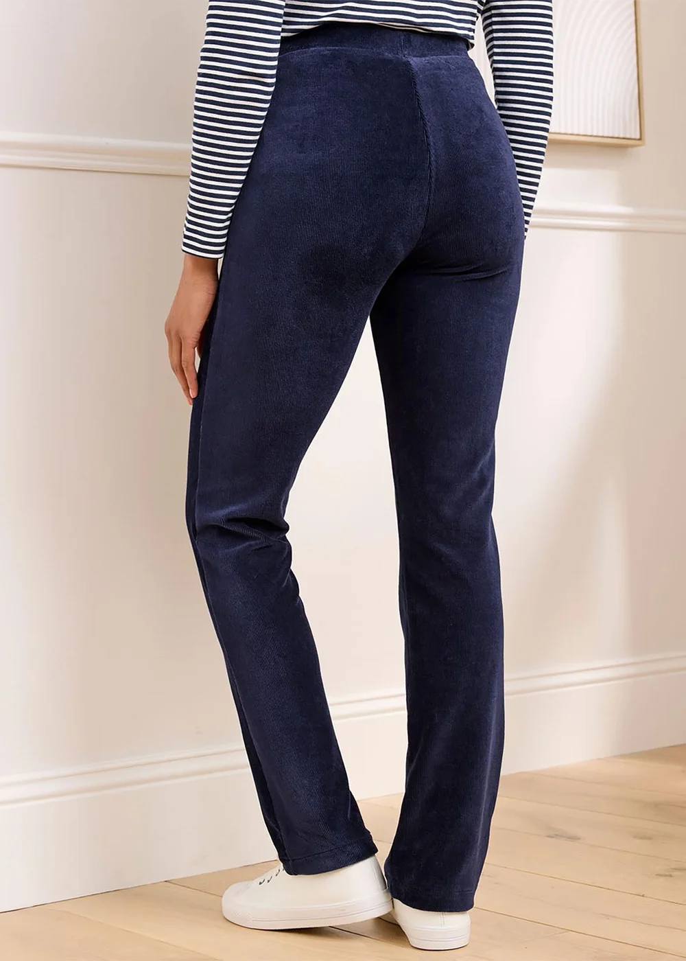 Cotton Traders Navy Slim Leg Pull On Stretch Jersey Cord Trousers - 14/L27 Image 2