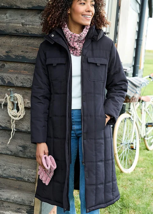 Cotton Traders Black Long Padded Hooded Coat - 16 Image 2