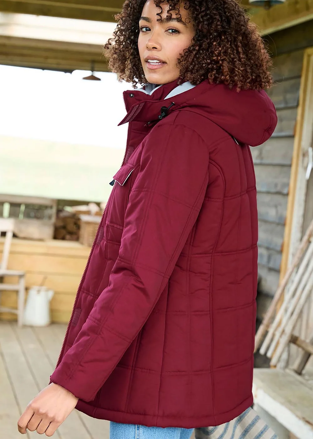 Cotton Traders Rusty Red Short Padded Hooded Coat - 10 Image 2