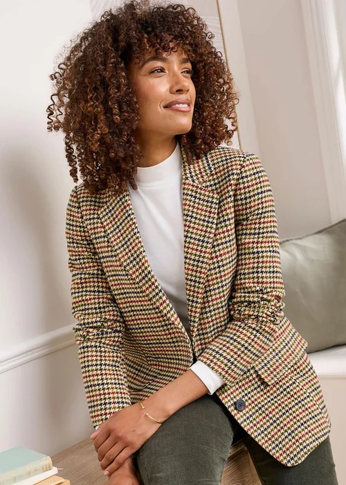 Cotton Traders Deep Khaki Check Blazer - 16 Image 1