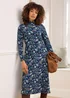 Cotton Traders Navy Turtleneck Print Jersey Midi Dress - 12 Image 1