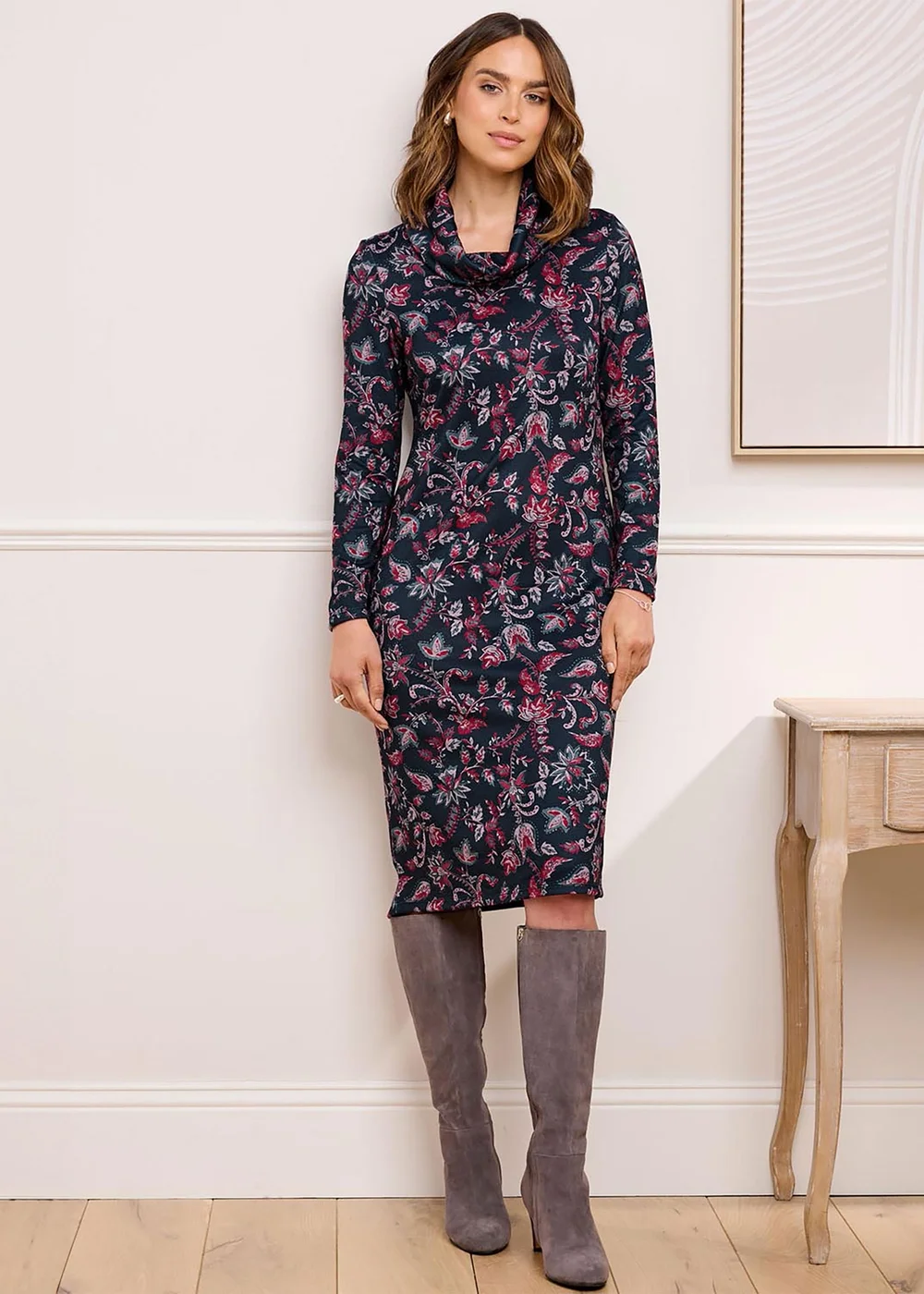 Cotton Traders Black Cowl Neck Printed Midi Dress - 14 Image 2