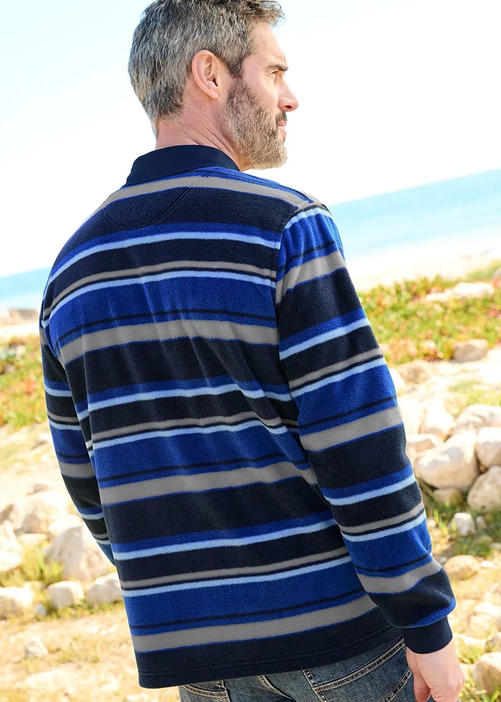 Cotton Traders Mid Blue Fleece Cut & Sew Rugby Shirt - 3XL Image 2