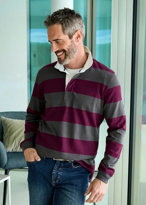 Cotton Traders Burgundy Long Sleeve Heritage Rugby Shirt - 2XL Image 4