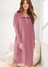 Cotton Traders Burnt Rose Velour Ribbed Long Sleeve Nightdress - Size 10-12 Image 1