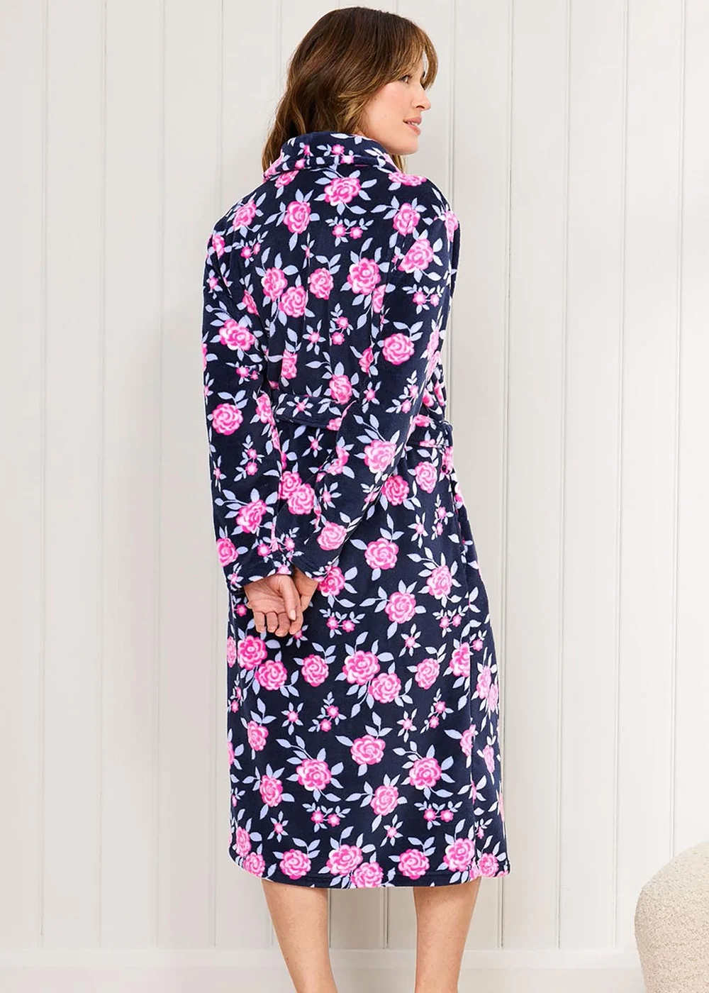 Cotton Traders Navy Cosy Fleece Dressing Gown - Size 10-12 Image 2