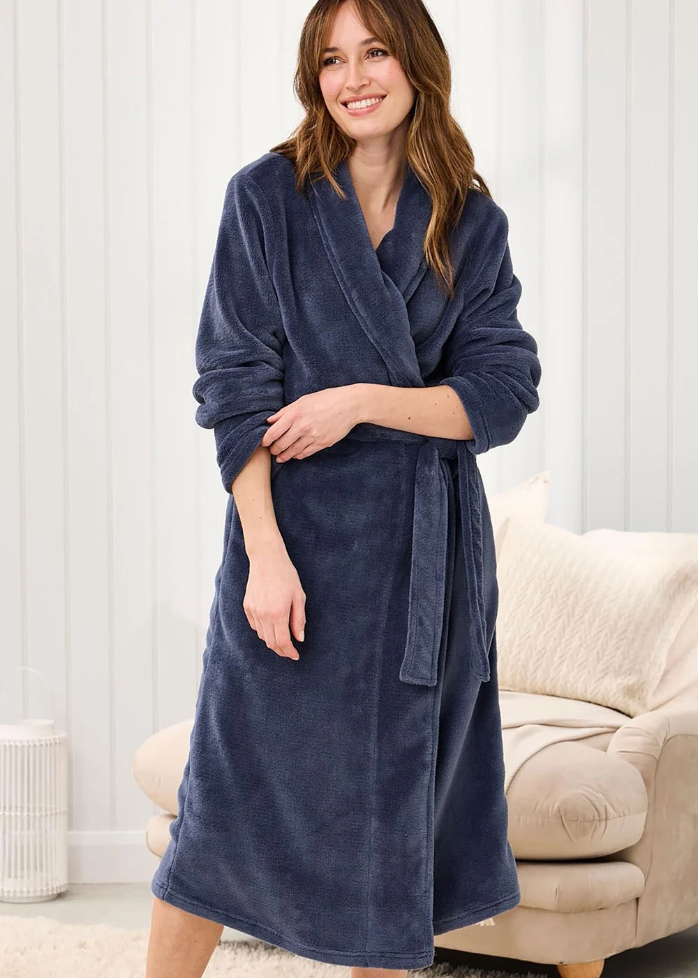 Cotton Traders Steel Blue Cosy Fleece Dressing Gown - Size 26-28 Clothing Image 1
