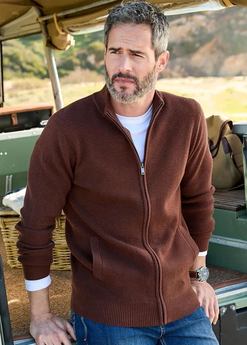 Cotton Traders Warm Brown Ultra Soft Zip-Through Cardigan - XXL Image 2