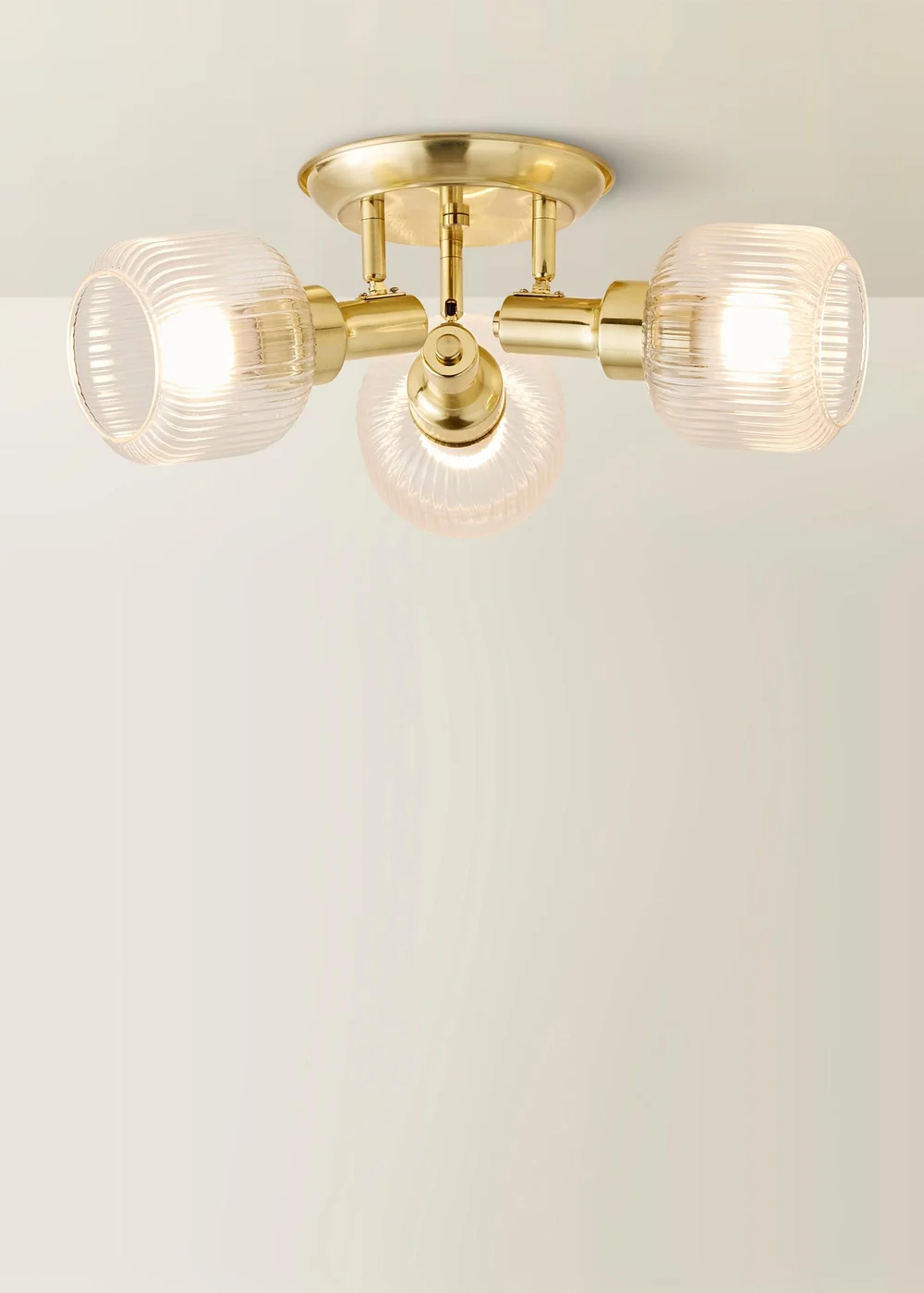 ValueLights Calpe 3 Way Brass Ceiling Spotlight Ribbed Clear Shades - One Size Image 3