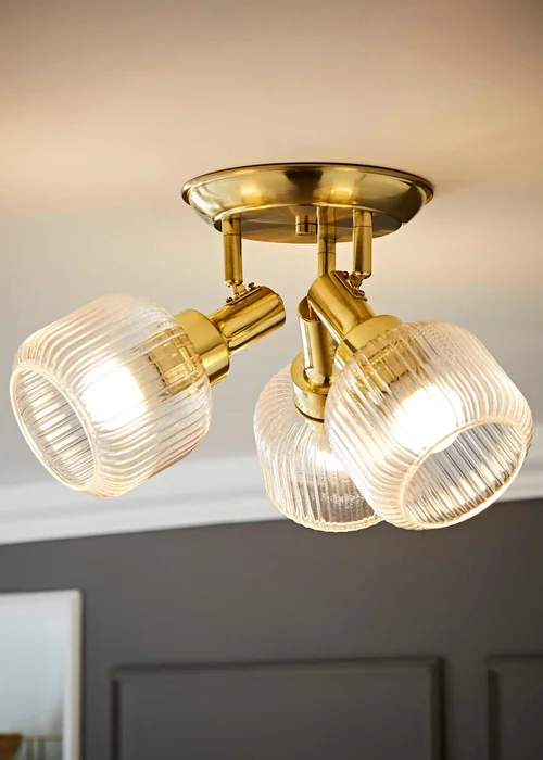 ValueLights Calpe 3 Way Brass Ceiling Spotlight Ribbed Clear Shades - One Size Image 1