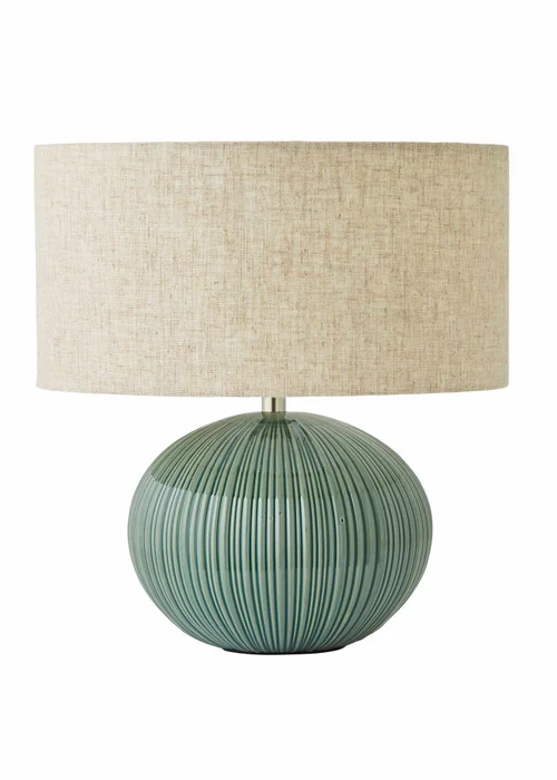 ValueLights Rebecca Green Ribbed Ceramic Table Lamp with Linen Shade - One Size Image 5