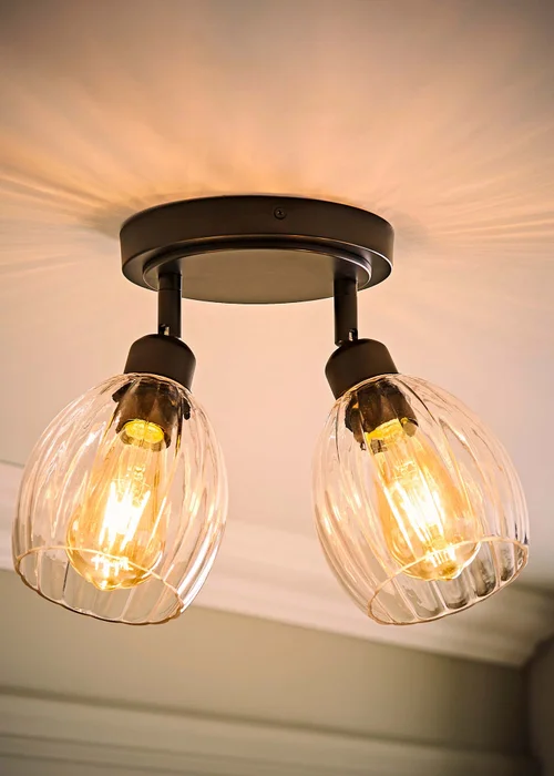 ValueLights Cheltenham 2 Way Black Ceiling Spotlight Ribbed Shades - One Size Image 2