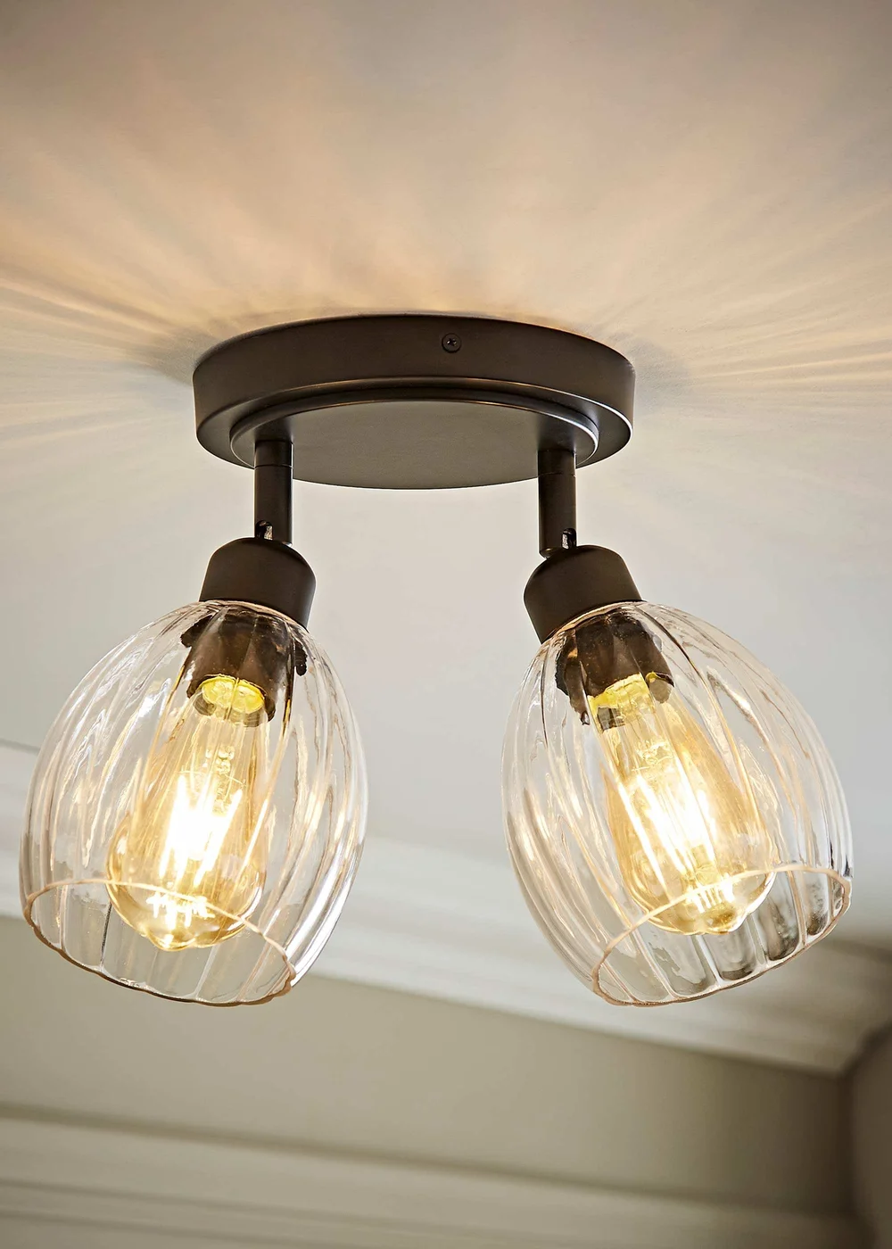 ValueLights Cheltenham 2 Way Black Ceiling Spotlight Ribbed Shades - One Size Image 1