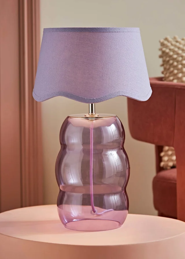ValueLights Lolly Lilac Glass Bubble Table Lamp with Scallop Shade