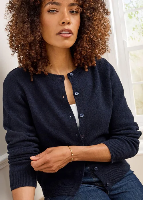 Cotton Traders Midnight Lambswool Rich Cardigan - Size 8 Image 4