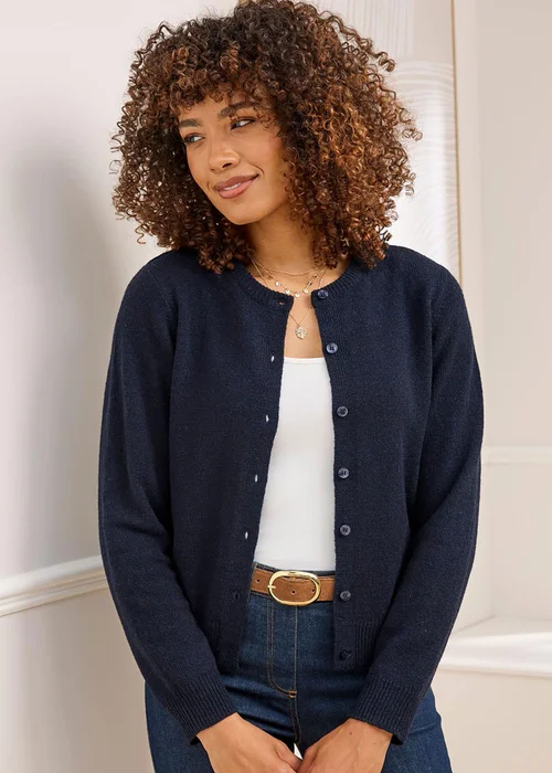 Cotton Traders Midnight Lambswool Rich Cardigan - Size 8 Image 2