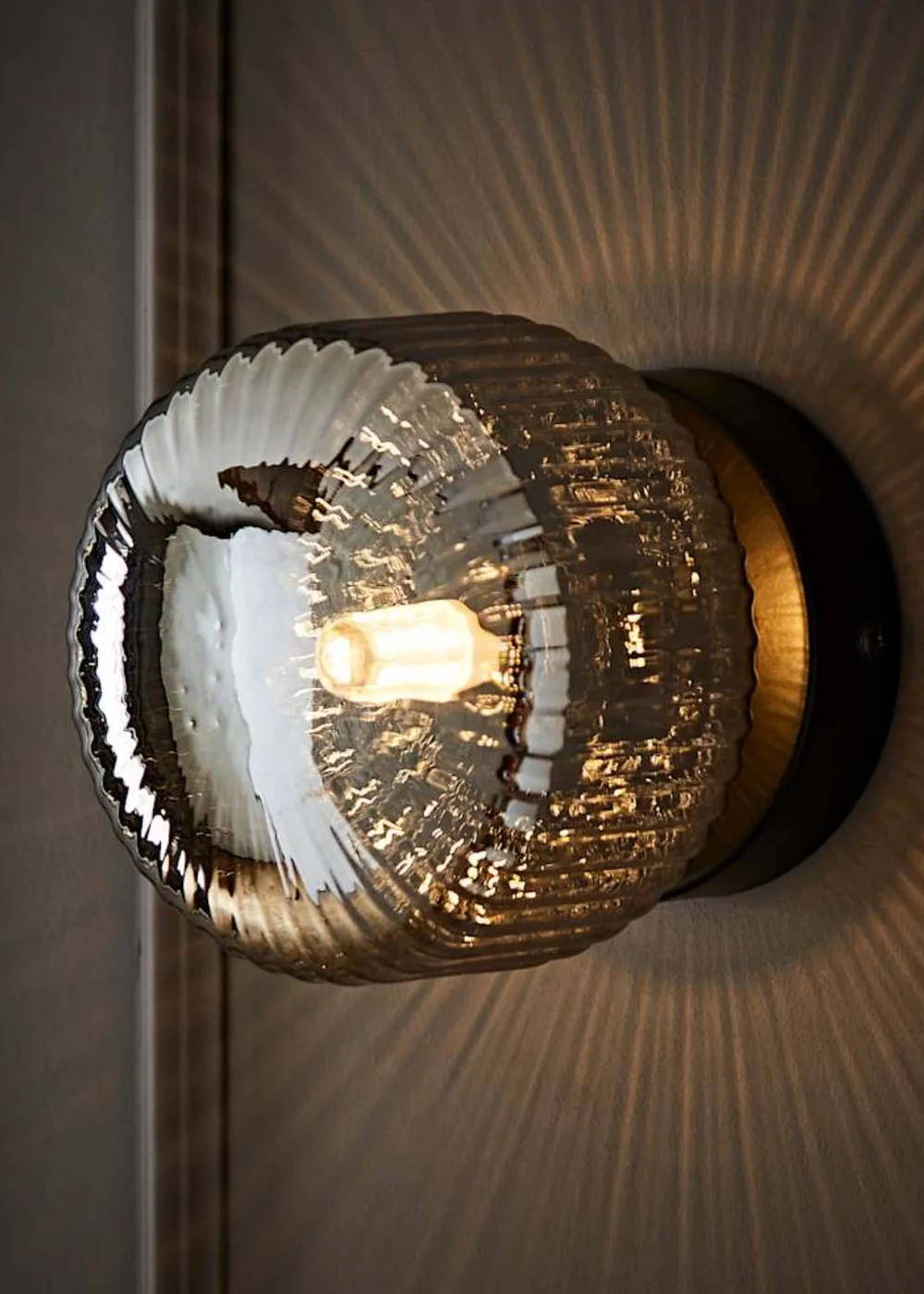 ValueLights Calpe Brushed Black Wall Light Ribbed Smoked Shade - One Size Image 2