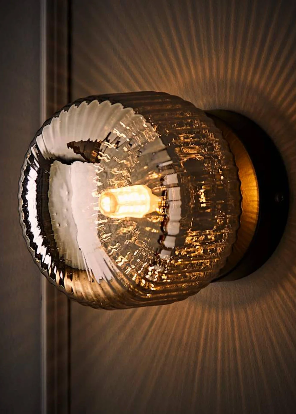 ValueLights Calpe Brushed Black Wall Light Ribbed Smoked Shade - One Size Image 1