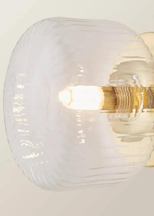 ValueLights Calpe Brushed Gold Flush Wall Light Ribbed Clear Shade - One Size Image 4