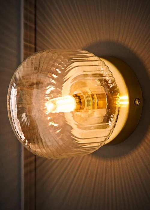 ValueLights Calpe Brushed Gold Flush Wall Light Ribbed Clear Shade - One Size Image 2