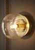 ValueLights Calpe Brushed Gold Flush Wall Light Ribbed Clear Shade - One Size Image 1