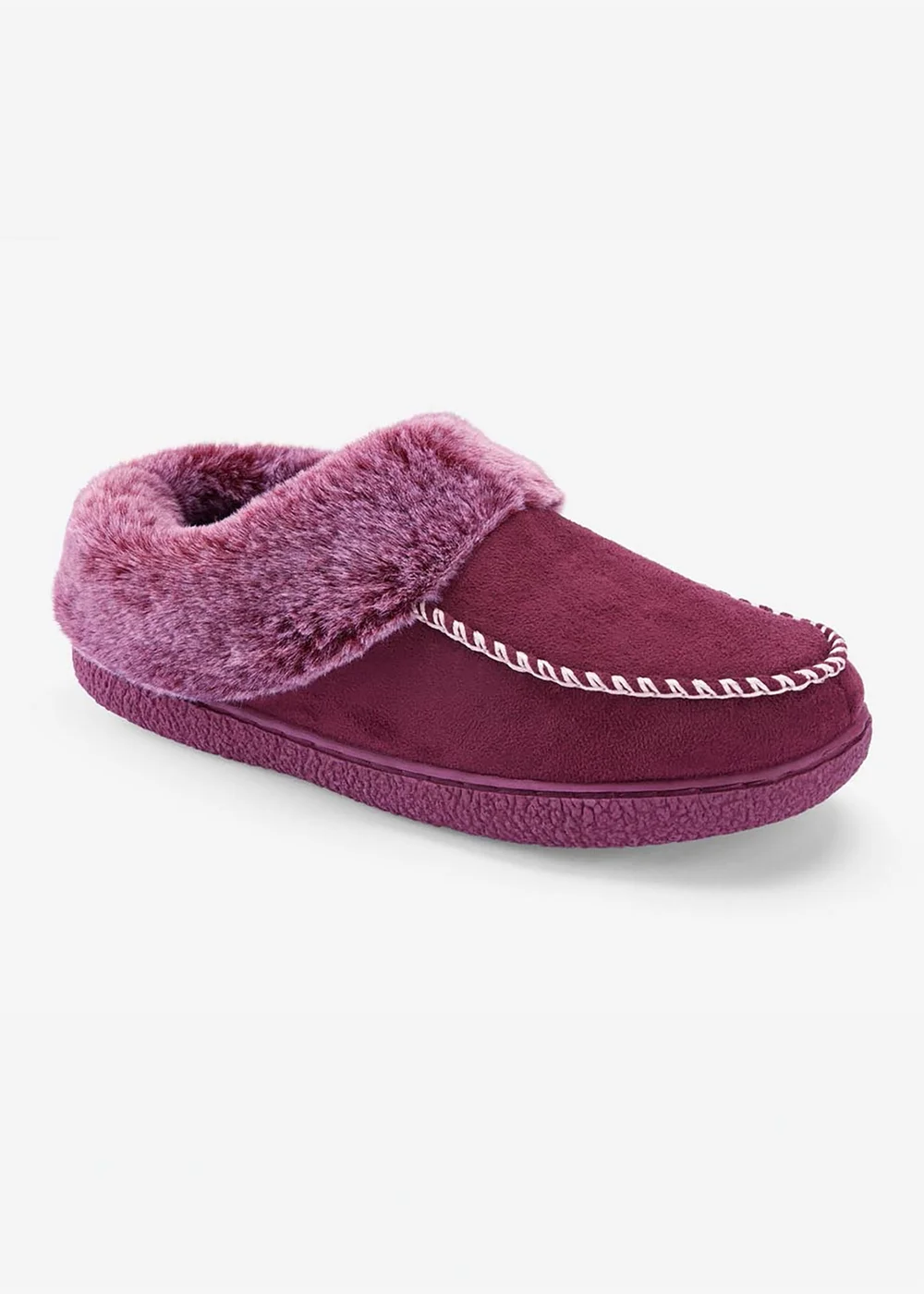 Cotton Traders Burgundy Moccasin Faux Fur Collar Slippers - Size 5 Image 1