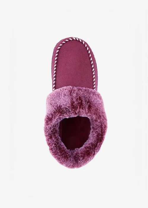 Cotton Traders Burgundy Moccasin Faux Fur Collar Slippers - Size 5 Image 2