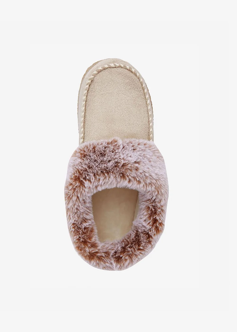Cotton Traders Parchment Moccasin Faux Fur Collar Slippers - Size 7 Image 2