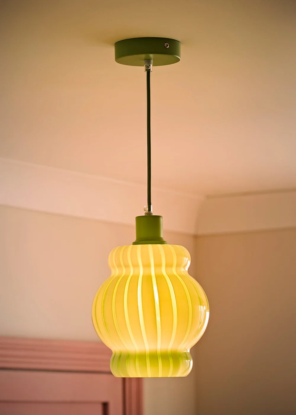 ValueLights Taffy Green Stripe Glass Pendant Ceiling Light - One Size Image 2