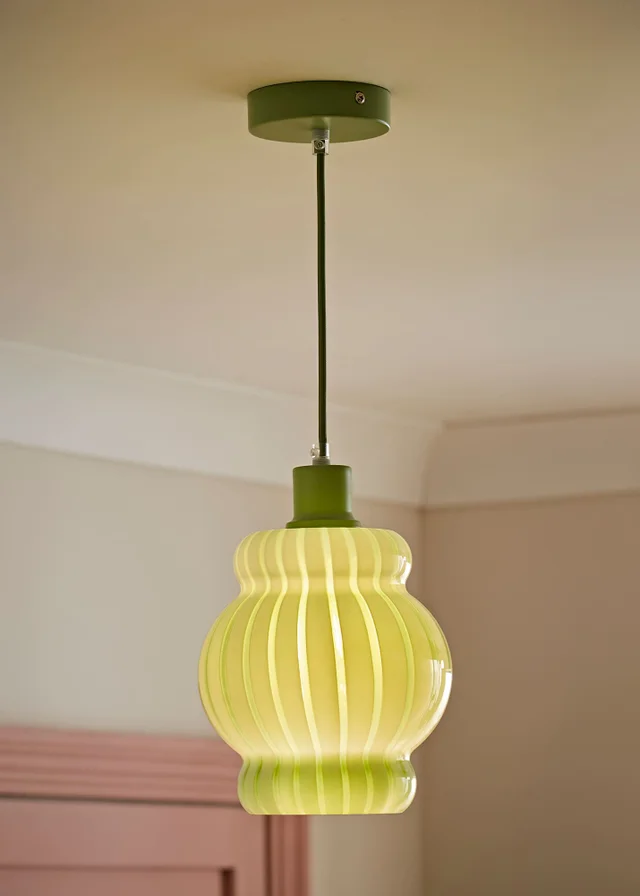 ValueLights Taffy Green Stripe Glass Pendant Ceiling Light